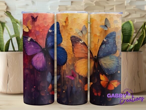 Butterflies 20oz Skinny Tumbler Wrap PNG
