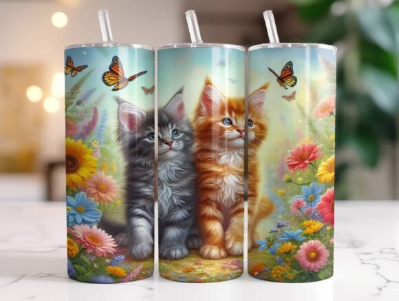 Cute Kittens Flowers Tumbler Wrap Design Review