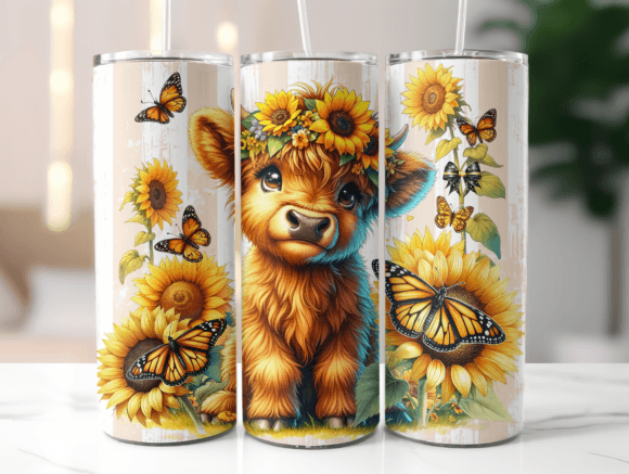 Highland Cow Butterflies Tumbler Wrap Design Review