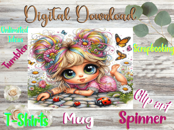 Whimsical Girl and Ladybugs